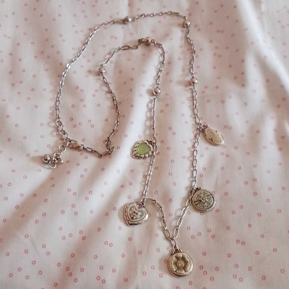 Brighton Green Tone Charm Long Chain Necklace
